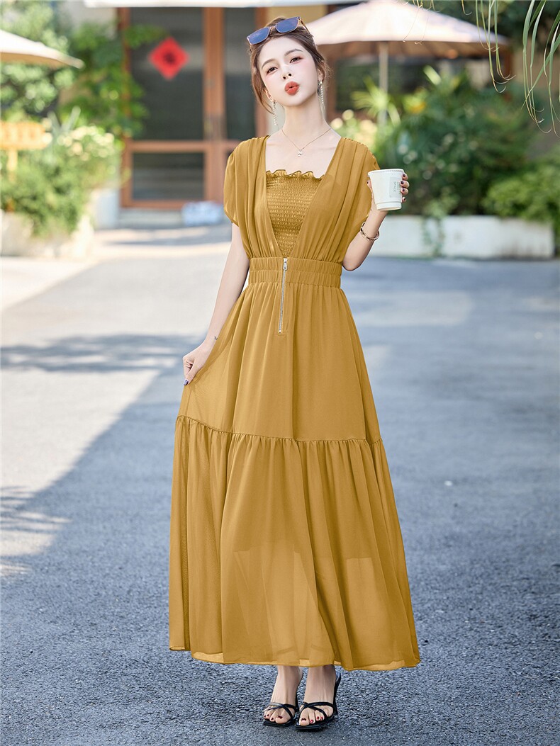 轻熟风优雅气质连衣裙女2025夏季新款收腰显瘦别致惊艳漂亮长裙子,女装连衣裙,尚娜萱