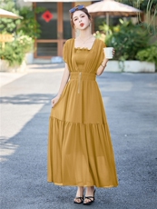 轻熟风优雅气质连衣裙女2025夏季新款收腰显瘦别致惊艳漂亮长裙子，女装连衣裙，尚娜萱