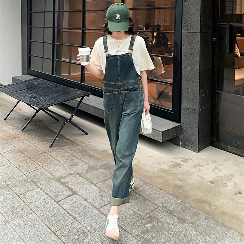 港风复古工装牛仔背带裤女春秋2025新款宽松慵懒风绝美炸街阔腿裤,女装牛仔裤,浙宝305