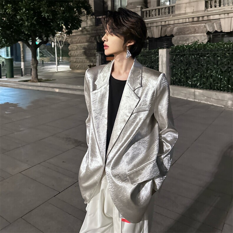 （自家图）肌理感西装外套2025春季高级感银色西服男2012-P105,男装西服,星座910-5