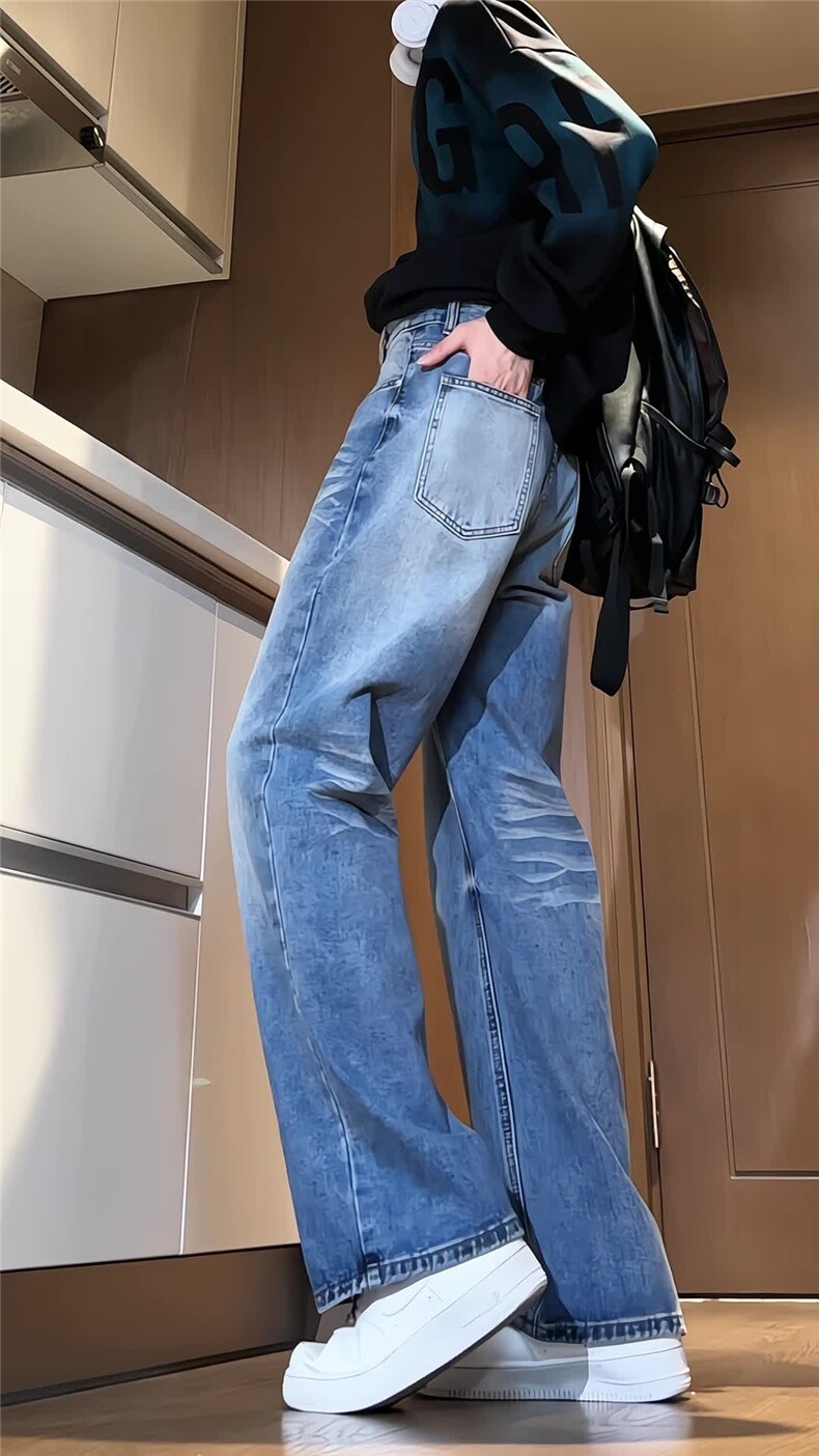 【现货】秋冬新款美式cleanfit直筒牛仔裤手喷猫须长裤KN02-P60,男装牛仔裤,星座610A