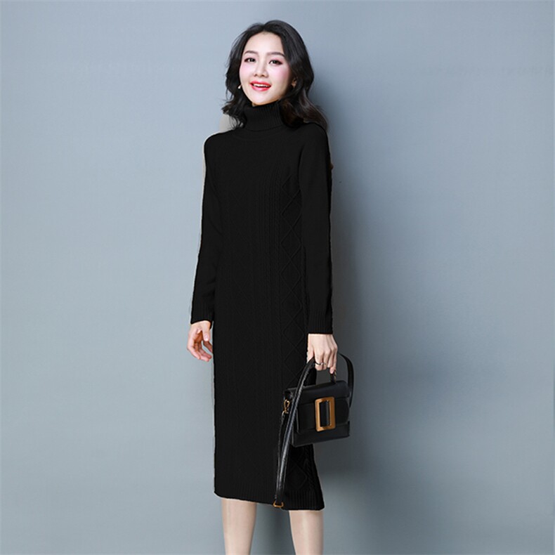 铅笔裙2021年春季长袖中长款连衣裙H型时尚纯色气质清纯,女装连衣裙,奕阳依阁