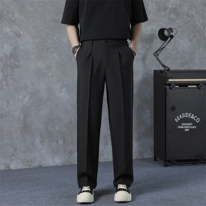 流行美式高街百搭直筒宽松阔腿休闲裤男生垂坠感裤子长款西装裤潮，男装西裤，星座410-7