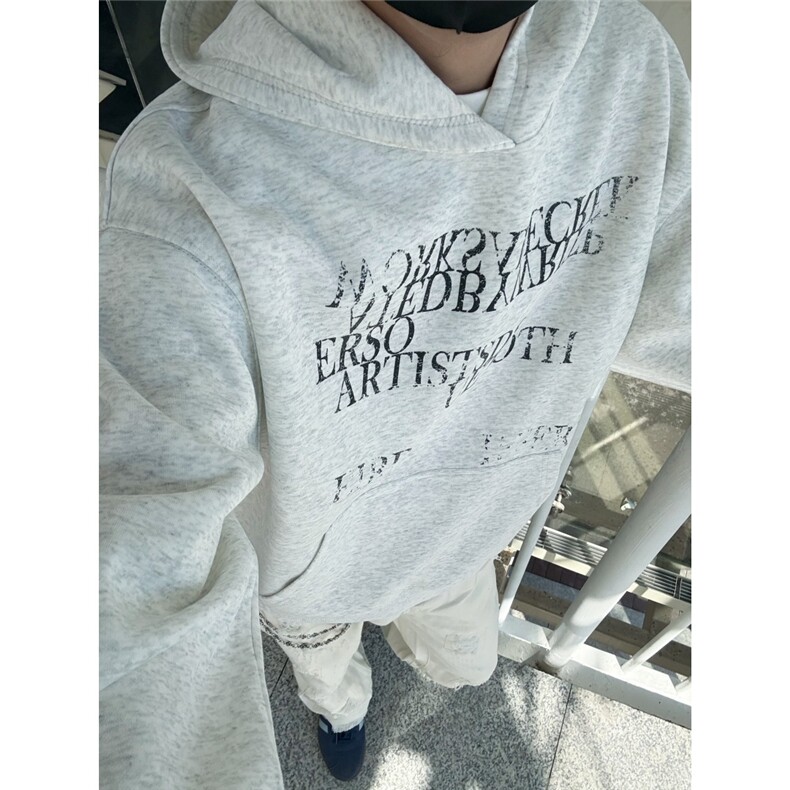 美式渐变斑驳字母印花卫衣男女秋季痞帅休闲情侣外套宽松百搭帽衫,女装短外套,星座203-1