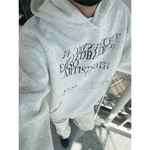 美式渐变斑驳字母印花卫衣男女秋季痞帅休闲情侣外套宽松百搭帽衫图片