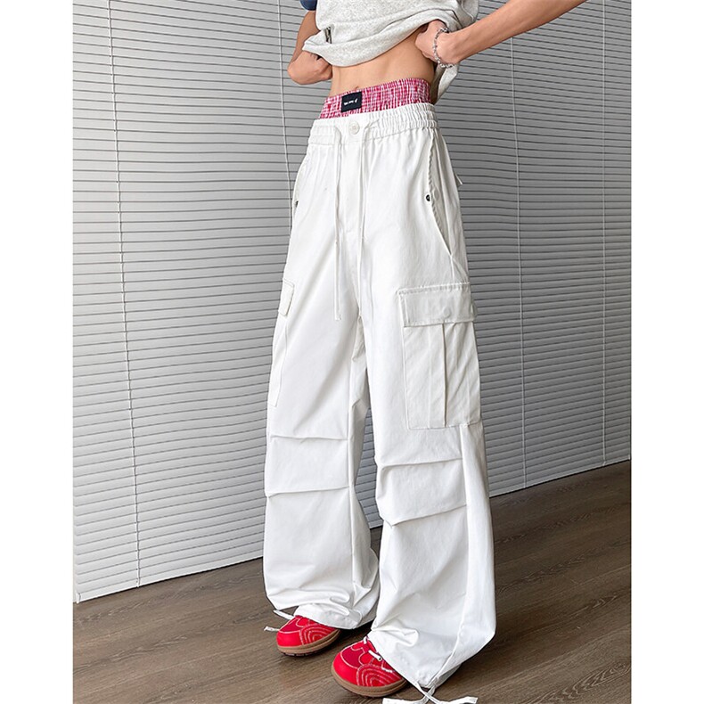 特批P45无差价秋季褶皱飘带多口袋拖地工装裤男宽松休闲裤K5764，男装工装外套，电商A001