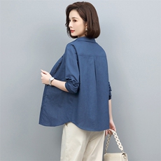 2025年春秋文艺棉麻纯色衬衫百搭潮流气质优雅简约修身显瘦淑女，女装衬衫，忆绮罗