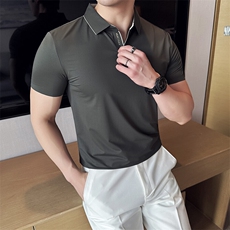 2025夏季短袖华夫格无痕冰丝V领短袖Polo衫739-P68，男装Polo衫，电商D342