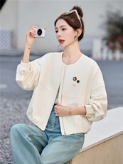 短款外套女2026春季新款圆领宽松小个子百搭休闲夹克上衣，女装短外套，恋慕依尚