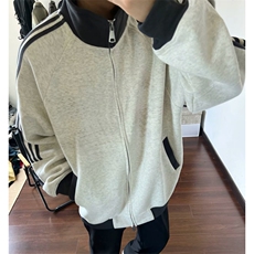 抖音得物高品质26春装美式高街重磅结构拼接织带立领卫衣外套CM42，女装短外套，电商A486