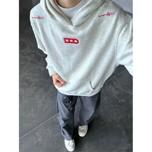 JY306-P46 美式复古高街刺绣连帽卫衣男图片