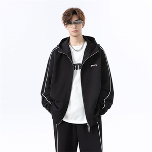 美式斜纹宽松抽绳连帽高级感运动休闲套装W4709特P60/K8666特P40图片