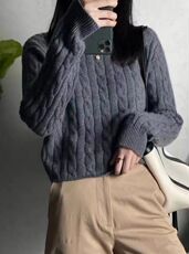 秋冬新款纯色针织套头上衣时尚百搭，女装针织衫/毛衣，冀清阳荣