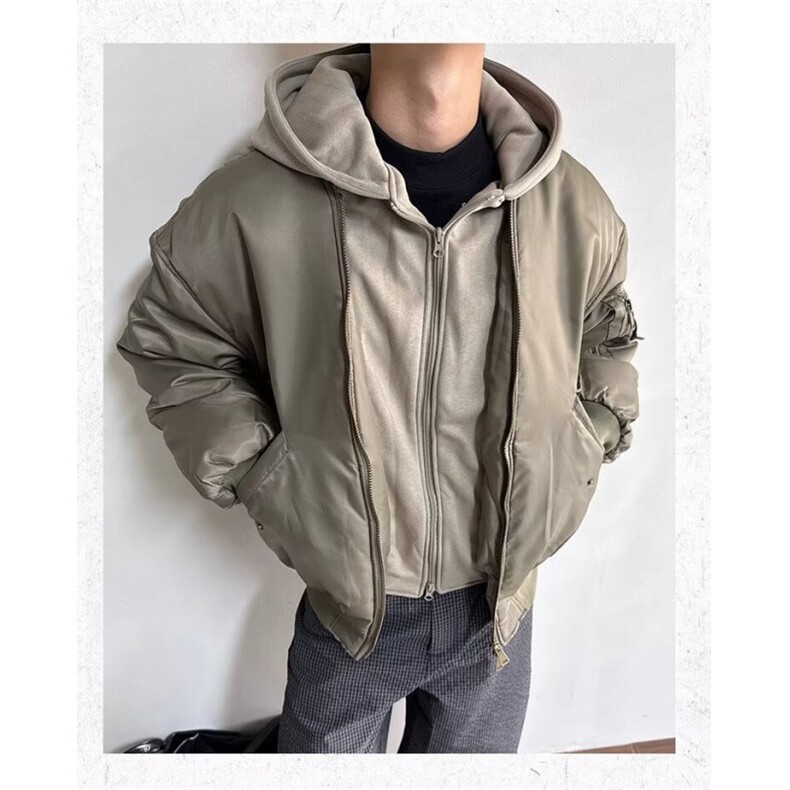 网络图现货 美式新款冬季假两件连帽男女情侣棒球服棉服JM72-95图片