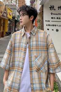 短袖衬衫男夏季新款格子磨毛衬衣DX002-特批26 无差价图片