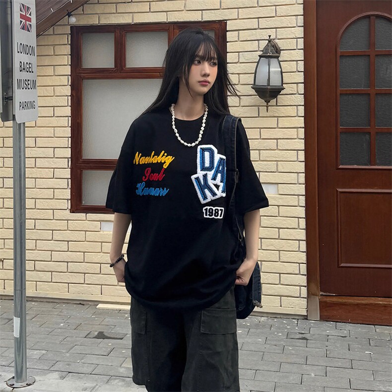 万针全刺绣工艺抖音得物高品质260克重磅纯棉双纱美式高街短袖T恤,男装T恤,电商A486