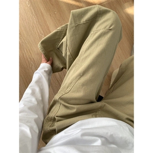 NZI99LL-P58  美式复古卡其色工装牛仔裤男夏季宽松直筒阔腿裤图片
