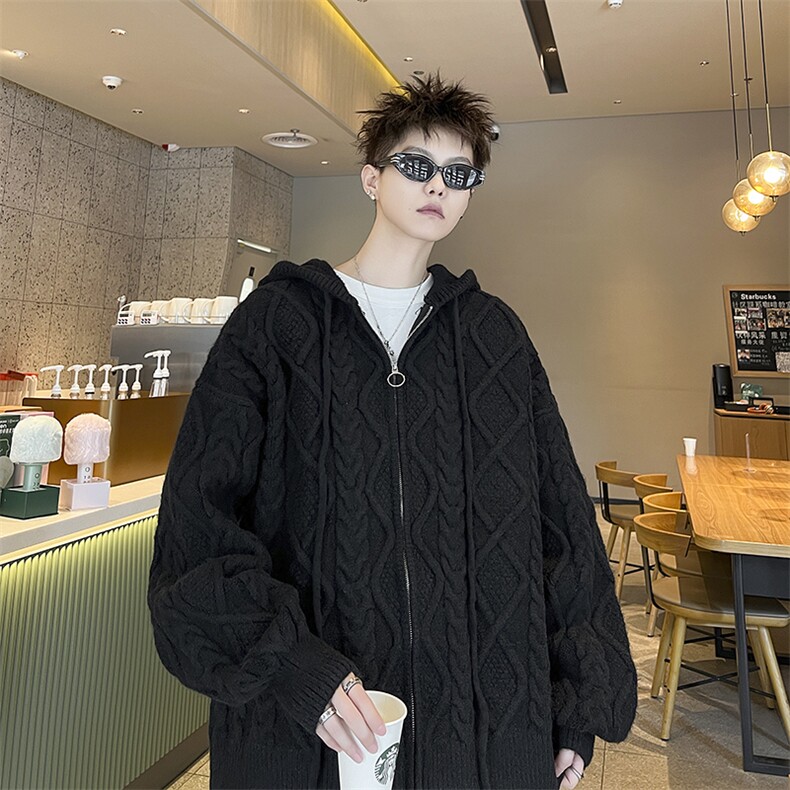 韩版潮牌ins休闲百搭宽松针织衫男款慵懒风连帽开衫长袖毛衣外套,男装针织衫/毛衣,星座410-7