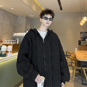 韩版潮牌ins休闲百搭宽松针织衫男款慵懒风连帽开衫长袖毛衣外套图片
