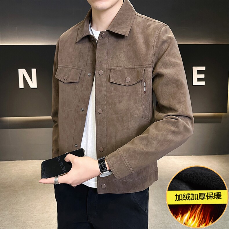 2025新款加绒麂皮外套男秋冬季加厚保暖夹克A313-PY58-1-P150,男装夹克,电商A313