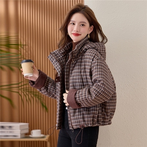 复古格子羽绒棉服女2025冬季新款短款保暖棉衣巨好看的夹棉厚外套图片