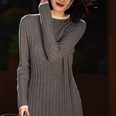 2025年秋季新款拼色圆领羊毛抽条长裙，女装连衣裙，唯若美羊绒