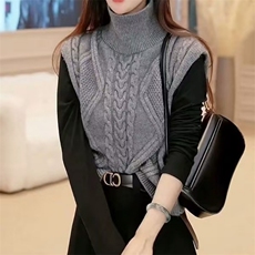 秋冬羊毛加厚高领绞花扣子马甲女宽松显瘦百搭针织背心，女装马甲，锦瑟羊绒