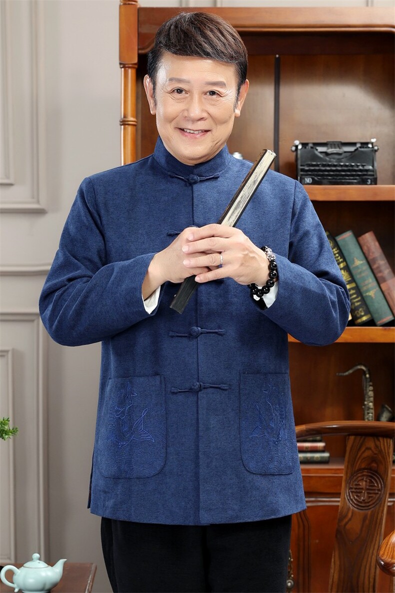 秋冬新款中年唐装男长袖夹克外套加绒棉服YDC8059-常规125加绒135,男装棉衣,星座1105-3