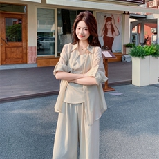 2026年夏季新款时尚潮流舒适洋气韩系气质三件套裤，女装套装/套裙，心心服饰