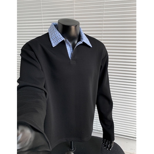 秋装 格纹拼接polo领长袖T恤衫cleanfit卫衣外套男 H1134 特P33图片