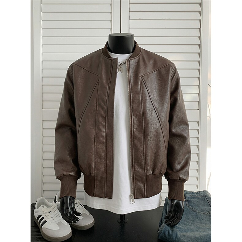 抖音得物高品质美式高街复古老钱风PU皮夹克外套男女短款机车皮衣，男装夹克，电商A486