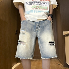 破洞牛仔短裤男韩版潮流复古水洗2024夏季新款ins五分裤RK261-P35，男装牛仔裤，星座412-2