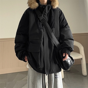 港风2026新品冬季宽松撞色棉服派克服毛领冬装加厚外套D009-P145图片