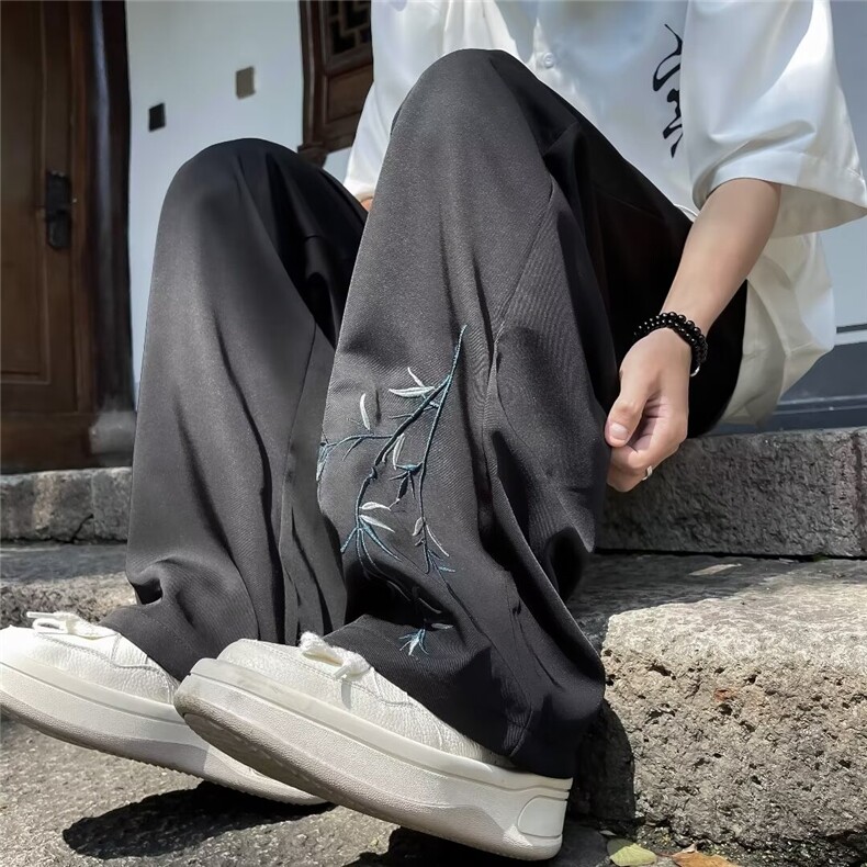 GX331P40新中式风竹子刺绣冰丝裤子男春秋直筒休闲西装长裤夏,男装休闲裤,星座1108-5