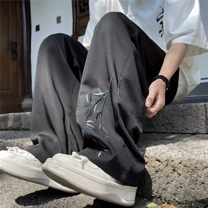 GX331P40新中式风竹子刺绣冰丝裤子男春秋直筒休闲西装长裤夏图片