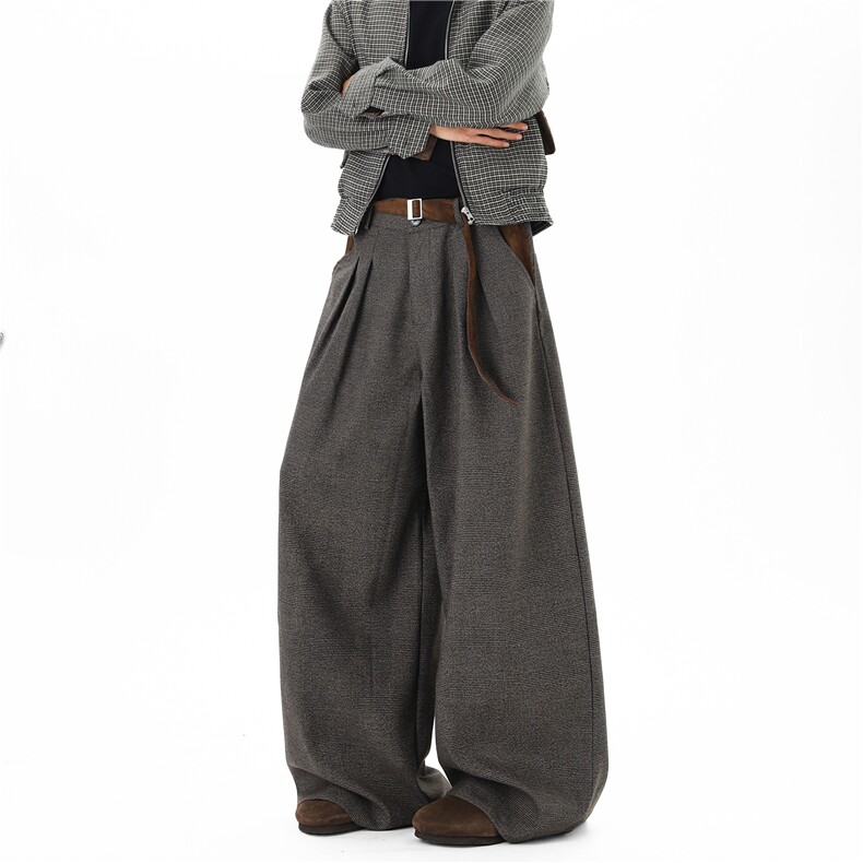 【现货】XZ612-PB009-特P61千鸟格麂皮腰带打褶西裤，男装西裤，星座612