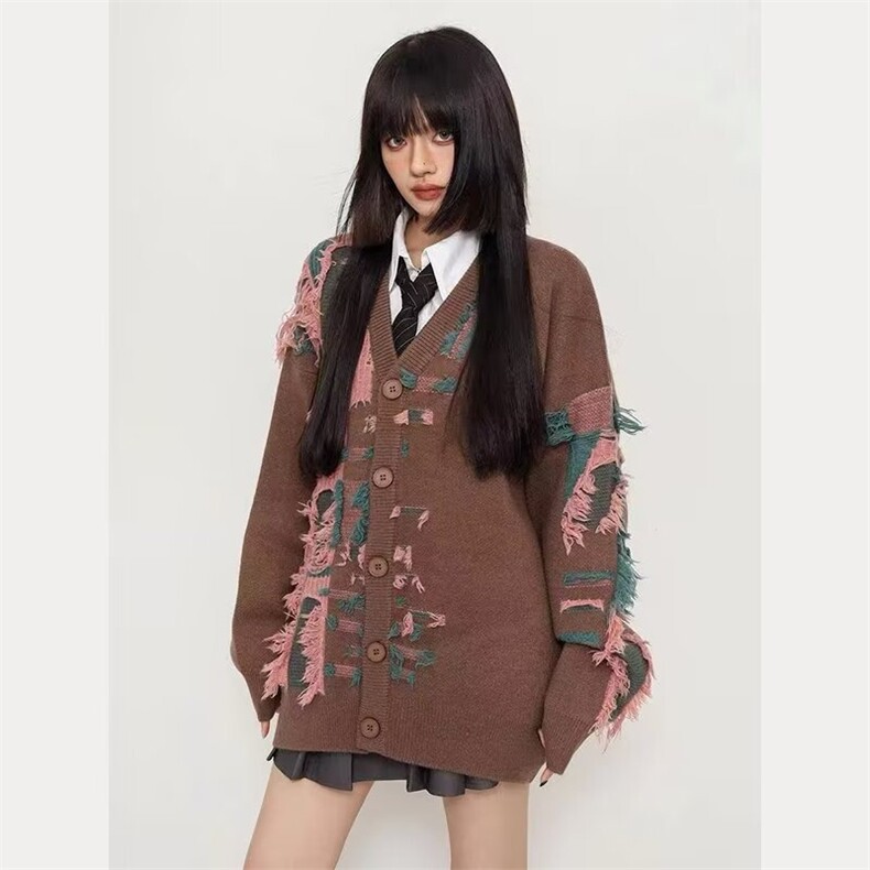 复古美潮流慵懒风针织衫设计感毛衣开衫外套女秋冬上衣MY303P65,男装针织衫/毛衣,星座1013-5