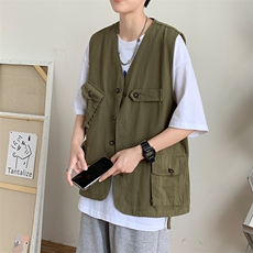ins潮牌日系宽松休闲潮背心夏季薄款多口袋工装马甲男W7107-P32，男装背心/马甲，星座512-2