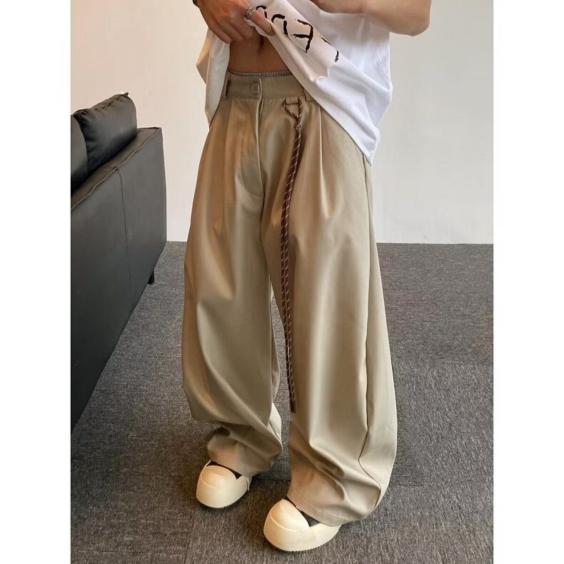 夏复古通勤垂感西裤配挂绳弯刀男女直筒宽松阔腿休闲长裤K304,男装西裤,星座1116A（原606A-3）