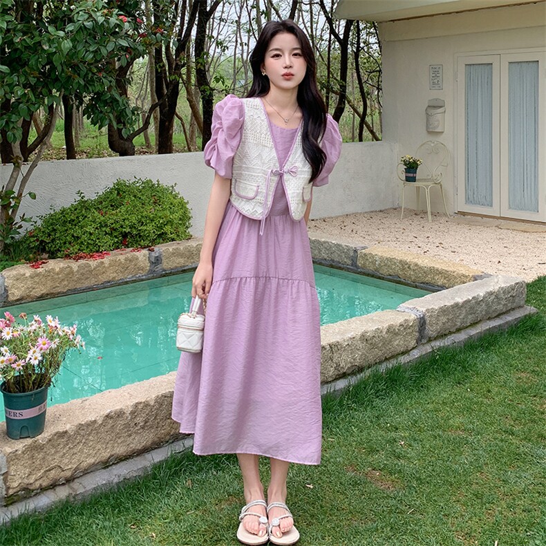 2025年夏装新款马甲紫色连衣裙假两件套2C133-990-P135-K188,女装连衣裙,2C133