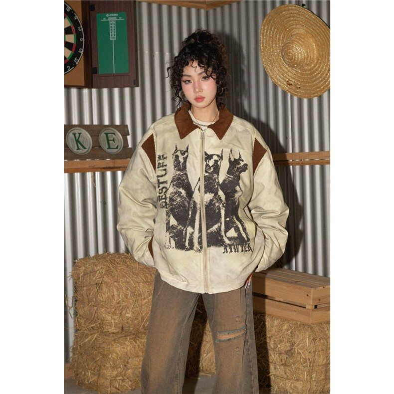 做旧废土风工装外套男款春秋季潮牌宽松扎染印花情侣夹克JK502，男装夹克，星座516A