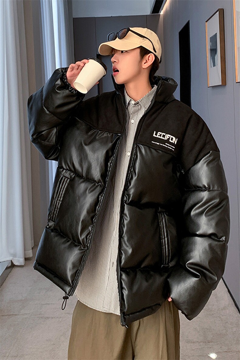 拼接加厚棉衣男PU皮立领棉袄软皮棉服外套3365-P90控118,男装棉衣,星座207