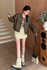 2024春装新款俏皮小众皮衣夹克短外套小个子上衣女，女装皮衣，辉之琳