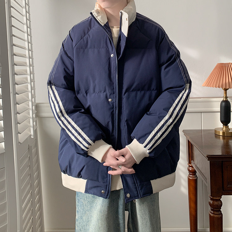 抖音！立领条纹面包服棉衣加厚保暖外套1611B-M99-P90,男装棉衣,星座1611B