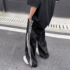 美式潮牌条纹撞色运动裤男潮牌ins宽松百搭抽绳休闲裤男女~K2803，男装休闲裤，星座601-2