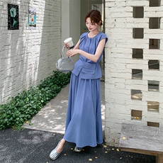 法式时尚百搭显瘦套装裙女2025夏季新款收腰无袖上衣半身裙两件套，女装套装/套裙，2C159