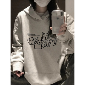 C310-P55 手绘线条狗印花连帽卫衣 学生情侣男女上衣图片
