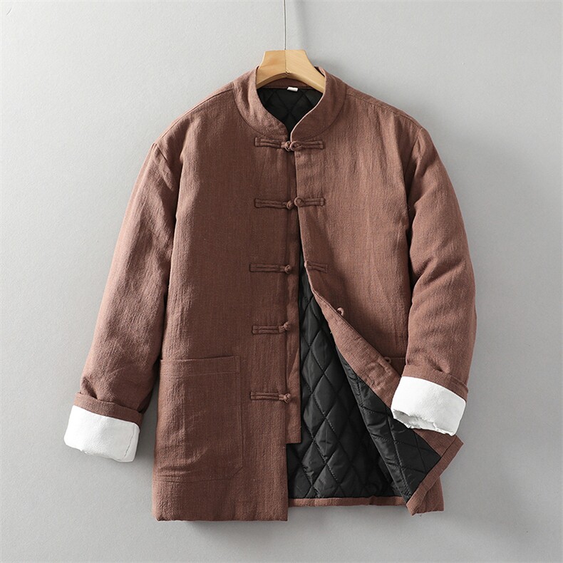 风棉衣男冬款立领复古唐装大码棉麻夹棉保暖外套棉服1181p145图片