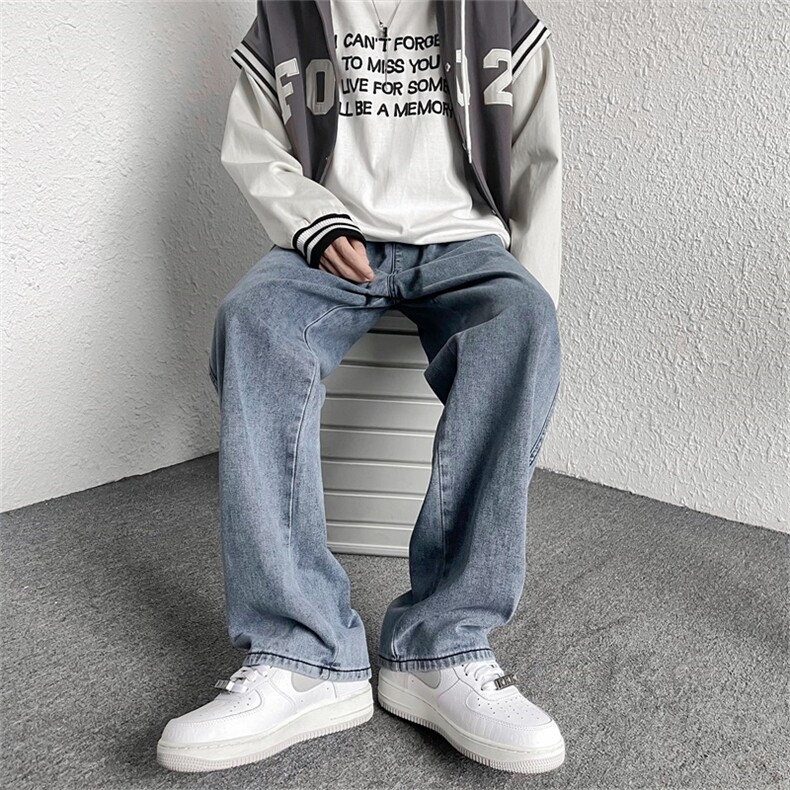 wassupcandy牛仔裤子男士春秋季新款宽松坠感老爹裤阔腿拖地长裤，男装牛仔裤，电商A080
