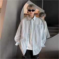 条纹长袖衬衫男士2025春秋季新款潮流复古青少年百搭宽松衬衣，男装衬衫，星座218-1（原230）